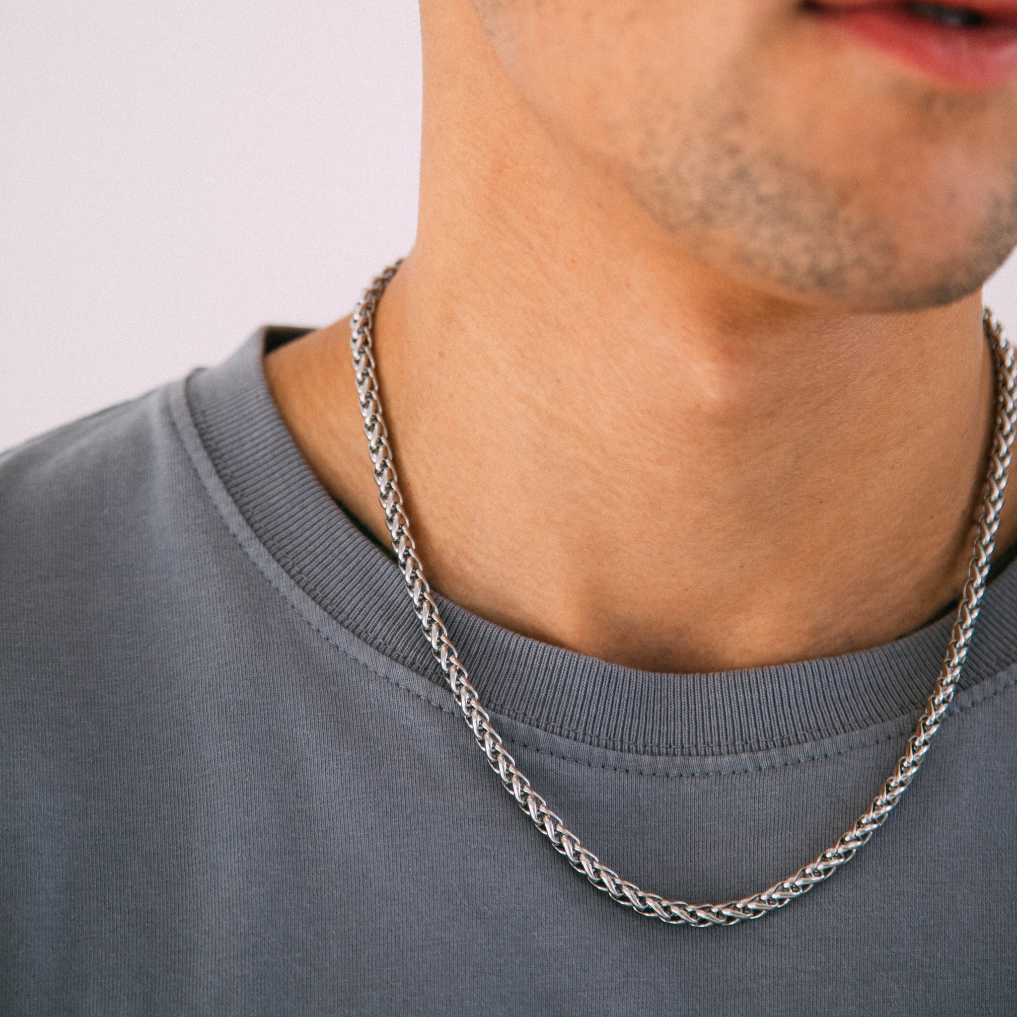 Heavy Sterling Silver Detailed Wheat Chain Necklace | Hurleyburley